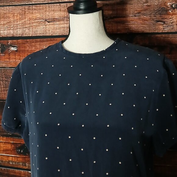 Lauren Ralph Lauren 14 Shift Dress 100% Silk Navy Blue Polka Dot - Picture 3 of 9